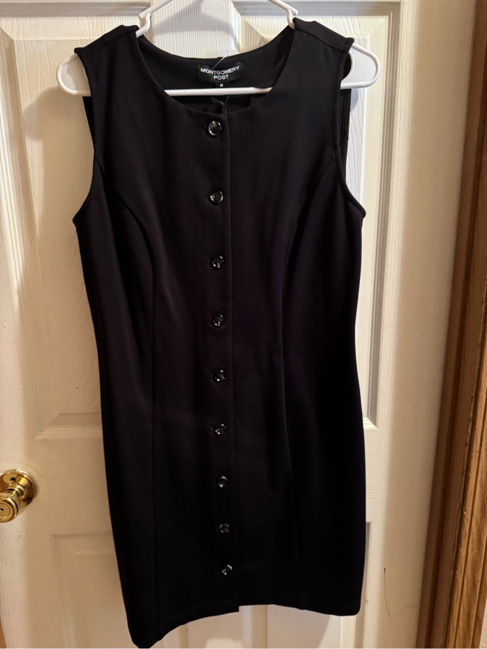 Montgomery Post Black Sleeveless Button-Front Sheath Dress